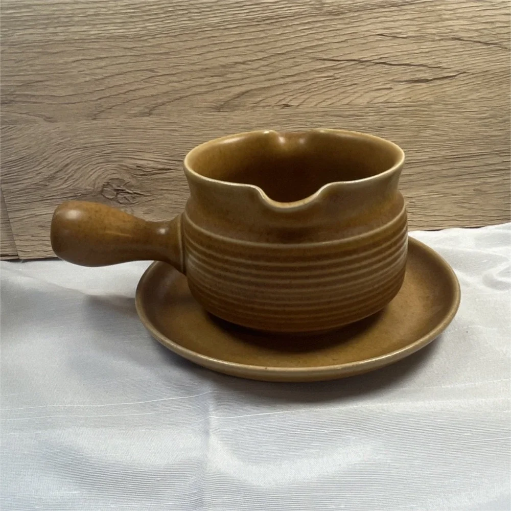 Langley Ceramic Pottery Handled Brown Round Bowl and Plate Set England